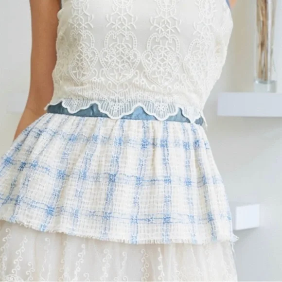 RYU Plaid embroidery lace ruffle cottagecore Cocktail Easter Dress spring summer - Picture 5 of 13